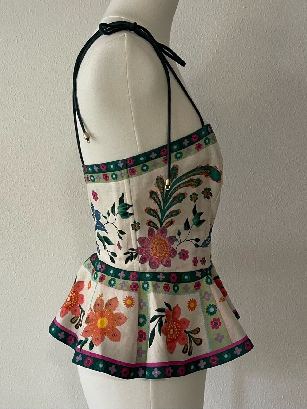 Zimmerman Floral Peplum Tie-Strap Top in White with Multicolor Blooms - Picture 3 of 16